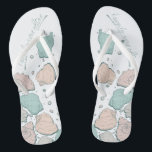 Chanclas BODAS SHOES | Coral y Verde azulado<br><div class="desc">Un coral divertido y un verde azulado diseño de conchas marinas. Caligrafía escrita a mano que dice Feliz eterno después - perfecta para que la novia y el novio se pongan en la playa para su ceremonia de boda en la playa. Diseño creado para TheBarefootBride™ por © WhimsicalArtwork™. Esto forma...</div>