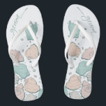Chanclas BODAS SHOES | Moderno Seashells Coral Verde azulad<br><div class="desc">Corales y formas verde azuladas de conchas marinas. Caligrafía escrita a mano que dice novio - perfecto para que el novio se ponga en la playa para su ceremonia de boda en la playa. Diseño creado para TheBarefootBride™ por © WhimsicalArtwork™. Esto forma parte de una colección de suites de papel...</div>