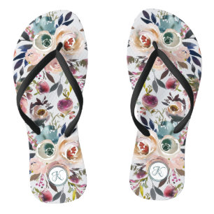 Chanclas Boho acuarela Crema Verde Rosa Monograma Floral