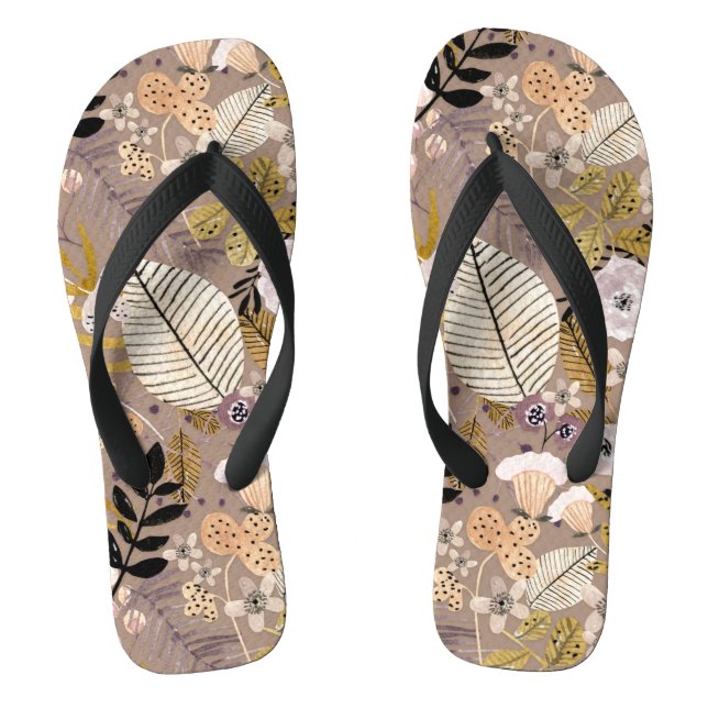 Chanclas Boho Black White Gold Peach Line Draaf Floral (Plantilla)