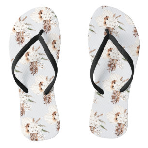 Chanclas Boho Marrón Hierba de Pampas Orquídeas Blancas Mon
