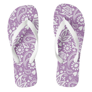Chanclas Boho Moda Lavender White Paisley con estampado flo
