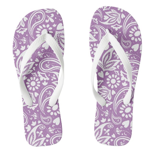 Chanclas Boho Moda Lavender White Paisley con estampado flo (Plantilla)