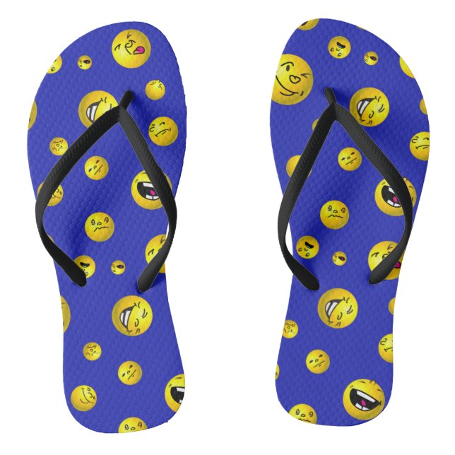 Chanclas bolas de emoji sobre fondo azul (Plantilla)