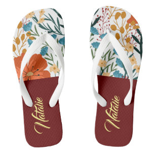 Chanclas Bonito monograma l Acuarela floral l Borgoña