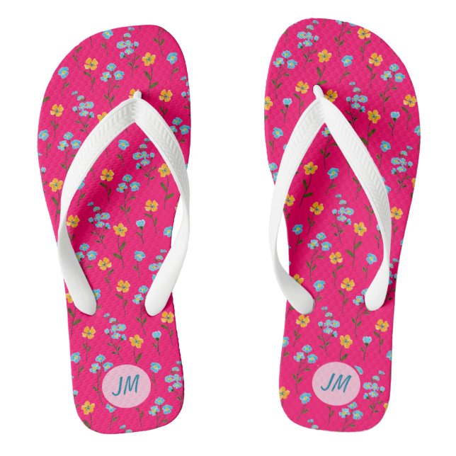 Chanclas Bonito Summerflowers Azul Amarillo Rosa + Monogram (Plantilla)