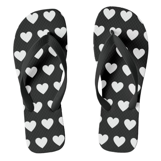 Chanclas Bonitos corazones blancos y negros impresos (Plantilla)
