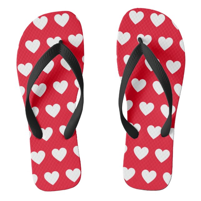 Chanclas Bonitos corazones rojos y blancos impresos (Plantilla)