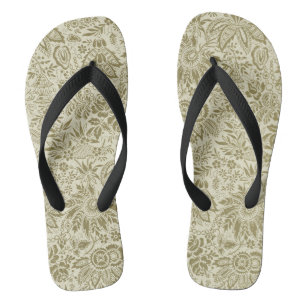 Chanclas Bordado Botánico Toile Floral Patrón Verde Salvia