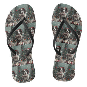 Chanclas Border Collie Perro Montando Motocicleta Navidad