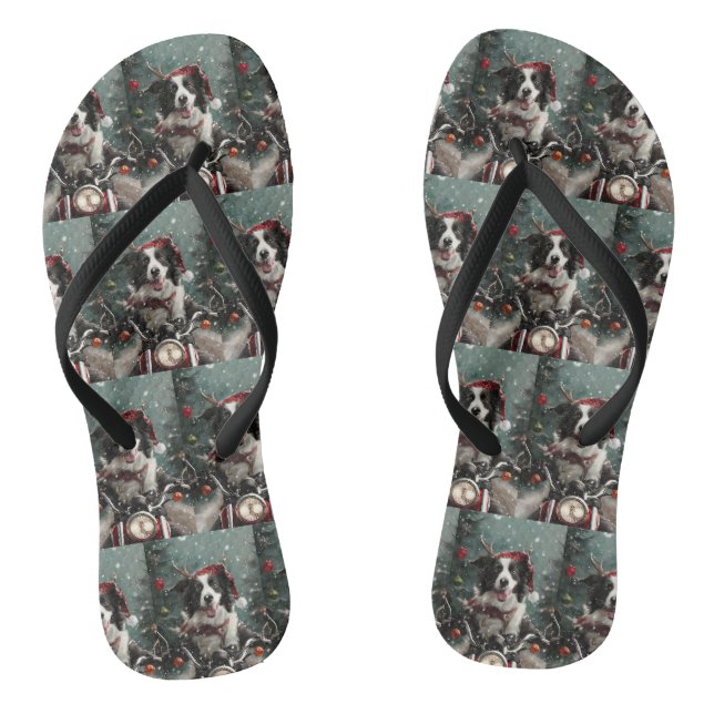 Chanclas Border Collie Perro Montando Motocicleta Navidad  (Plantilla)