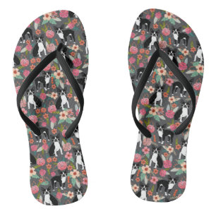 Chanclas Boston Terrier floral - perros y flores