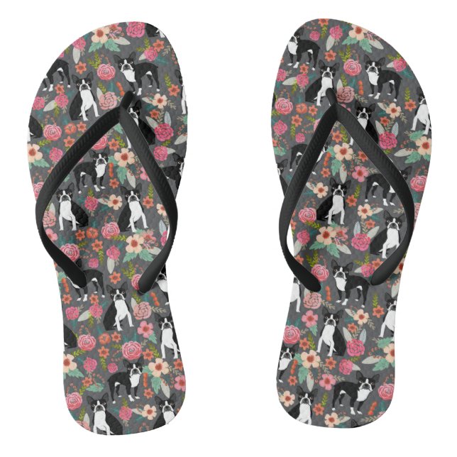 Chanclas Boston Terrier floral - perros y flores (Plantilla)