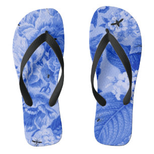 Chanclas Botánico azul y insectos Toile floral del bígaro