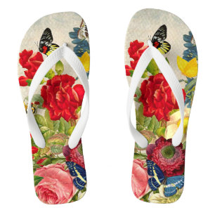 Chanclas Bouquet de flores vintage con mariposas Flip Flops