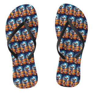 Chanclas Boxeador de Halloween con calabazas asustado