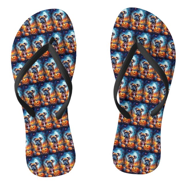 Chanclas Boxeador de Halloween con calabazas asustado (Plantilla)