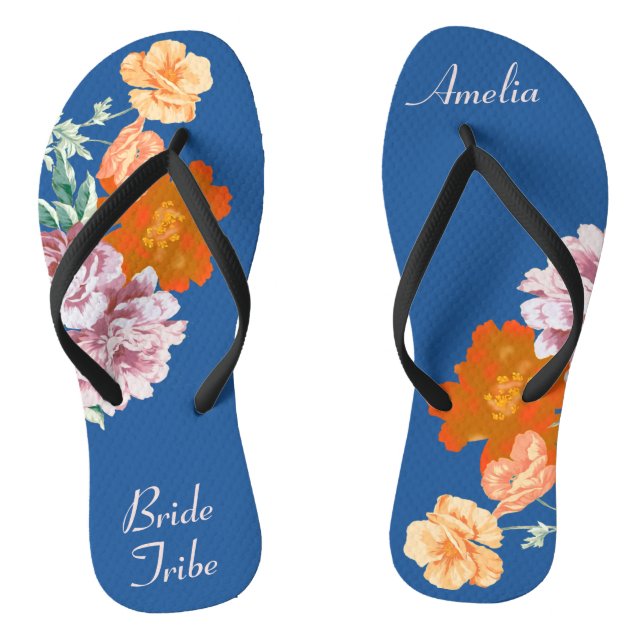 Chanclas Bribe Tribe Floral Algo Azul Boda (Plantilla)