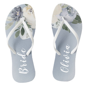 Chanclas Brida personalizada azul polvoriento botánico flor