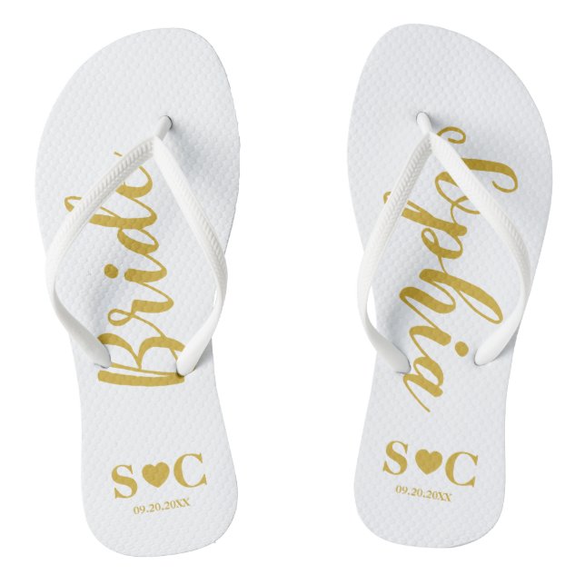 Chanclas Bride Flip Flops para Boda, Bachelorette | Oro (Plantilla)