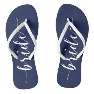 Chanclas Bride Navy Blue Wedding Party Flip Flops Slim