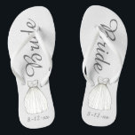 Chanclas BRIDE White Princess Boda Vestido Flip Flip Flops<br><div class="desc">Las sandalias de giro presentan un ilustracion de marca original de un vestido boda blanco bonito, con BRIDE en una fuente divertida. ¡Un gran regalo para la novia! Simplemente personaliza con la fecha de tu evento. Diseños de coordinación disponibles para otros miembros del partido nupcial. El diseñador está disponible para...</div>