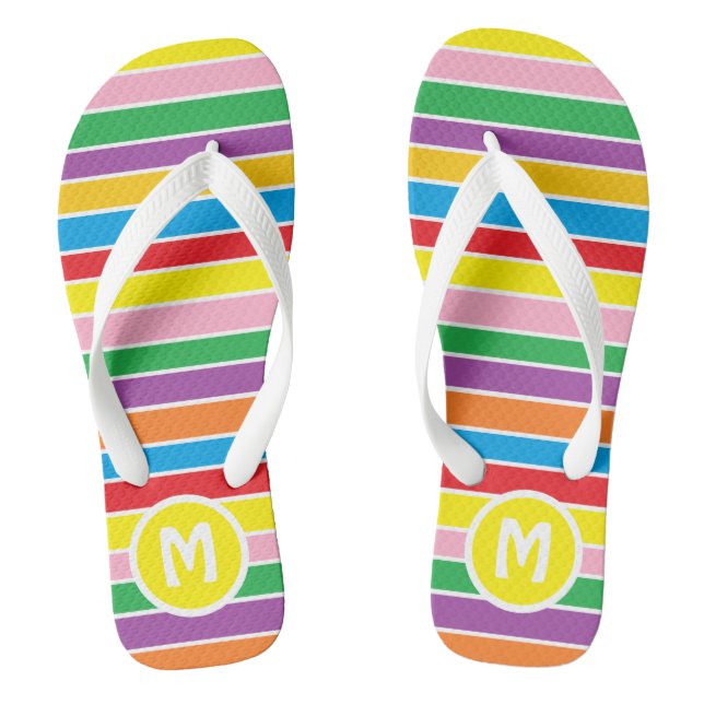Chanclas Bright Colorful Rainbow Striped Monogrammed (Plantilla)