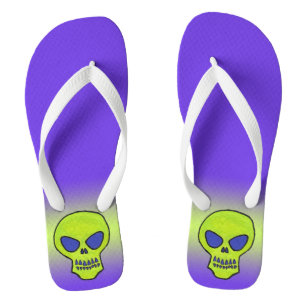 Chanclas Brillante Verde Alienígena Skull Dientes Púrpura