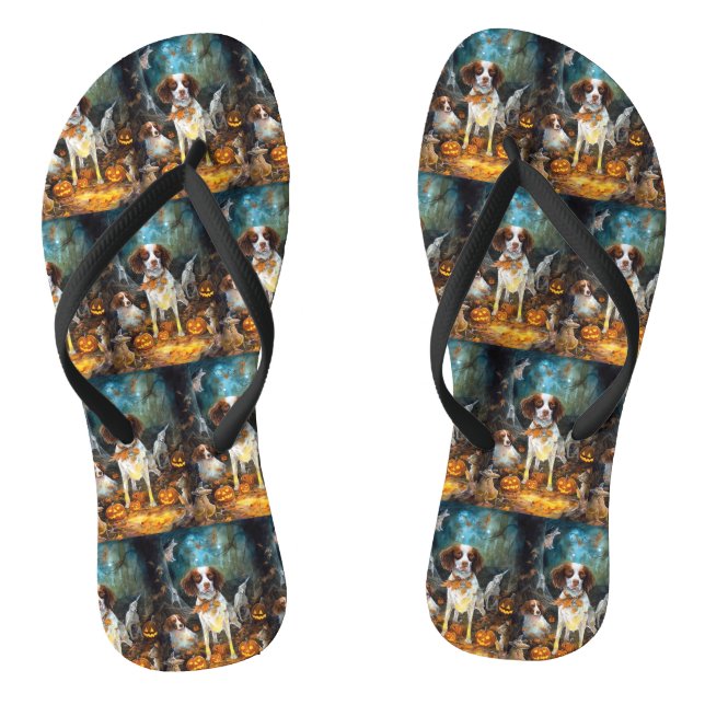 Chanclas Brittany Spaniel de Halloween con calabazas espelu (Plantilla)