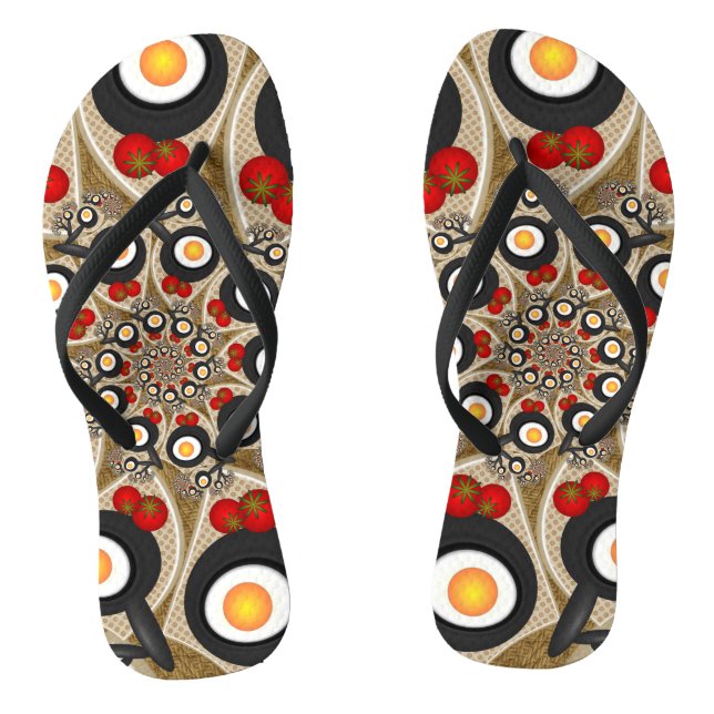 Chanclas Brunch Fractal Art Comida divertida, Tomates, Huev (Plantilla)