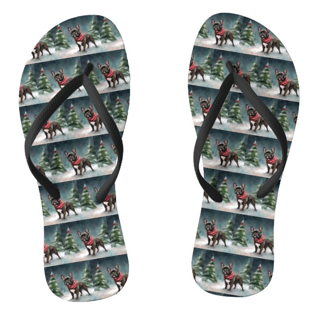 Chanclas Bulldog francés en Navidades de nieve (Plantilla)