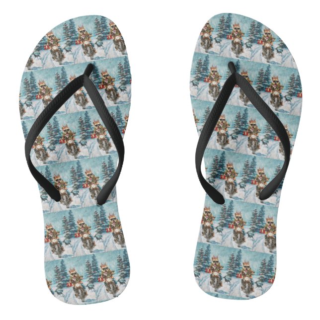 Chanclas Bulldog Montando Motocicleta Navidad (Plantilla)