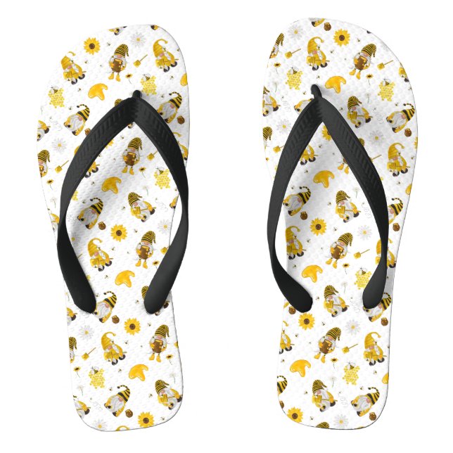 Chanclas Bumble Bee Girasol Gnome Amarillo Flip Flags (Plantilla)