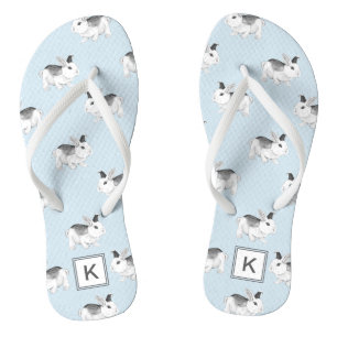 Chanclas Bunnids Blue Gray Whimsical con monograma