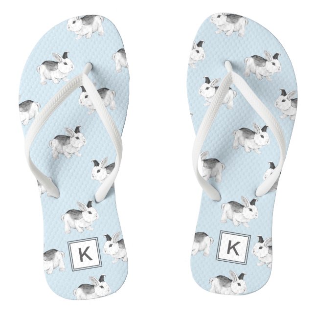 Chanclas Bunnids Blue Gray Whimsical con monograma (Plantilla)