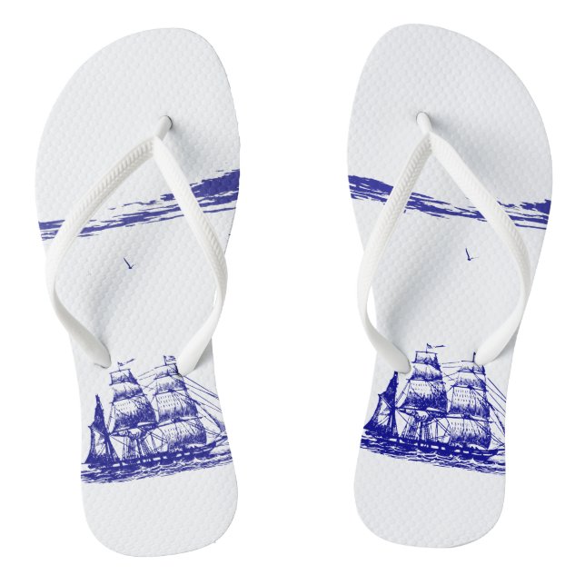 Chanclas Buque azul navegando en el mar (Plantilla)