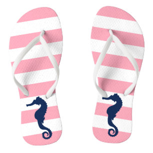 Chanclas Caballo de mar azul en franjas rosadas