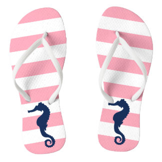 Chanclas Caballo de mar azul en franjas rosadas