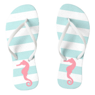 Chanclas Caballo de mar rosado en franjas de menta