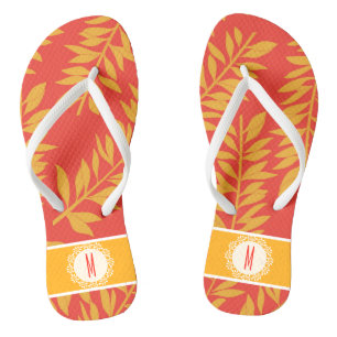 Chanclas Cabana tropical de coral y amarillo con monograma