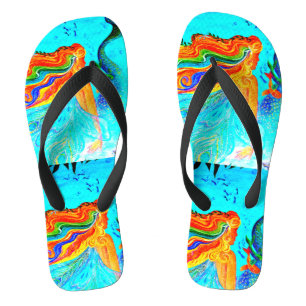 Chanclas cabellera arco iris mermaid azul