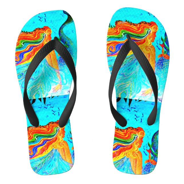 Chanclas cabellera arco iris mermaid azul (Plantilla)