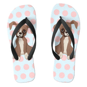 Chanclas Cachorro boxer sobre lunares rosados
