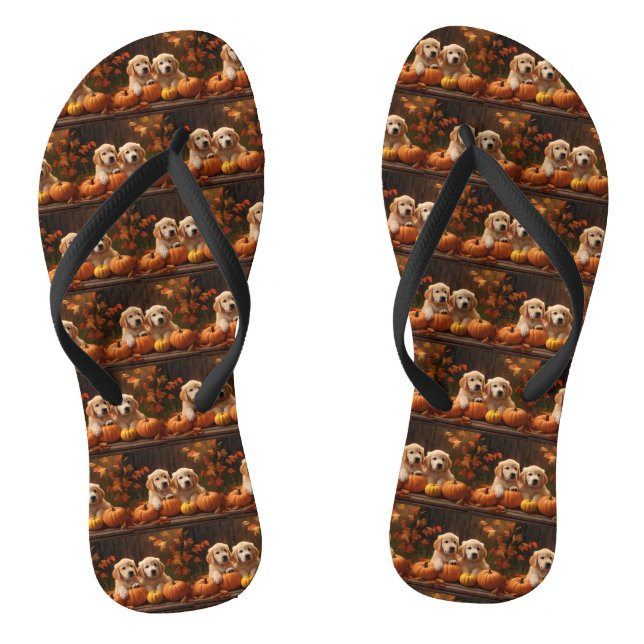 Chanclas Calabaza deslumbrante de otoño de Golden Retriever (Plantilla)