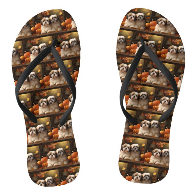 Chanclas Calabaza deslumbrante Lhasa Apso Puppy Autumn (Plantilla)