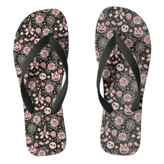 Chanclas Calabaza rosa y negra, patrón de telaraña y rosa