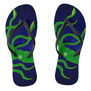 Chanclas calamar verde de moda en el océano azul