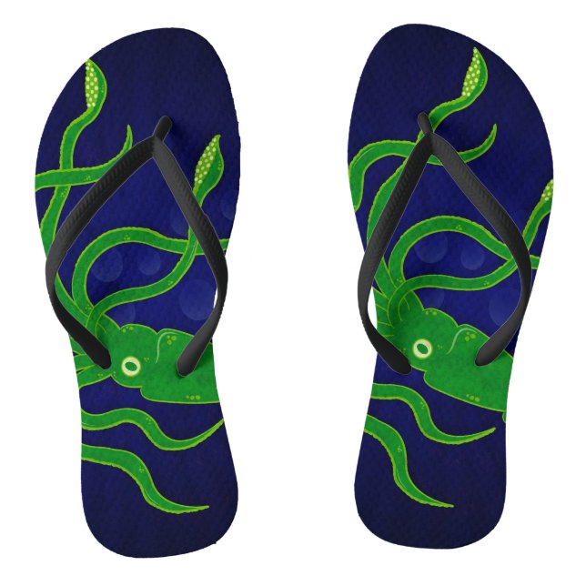 Chanclas calamar verde de moda en el océano azul (Plantilla)