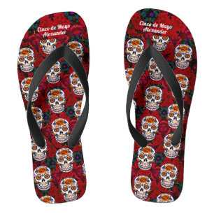 Chanclas Calavera de azúcar Cinco de Mayo Floral Roja Añadi