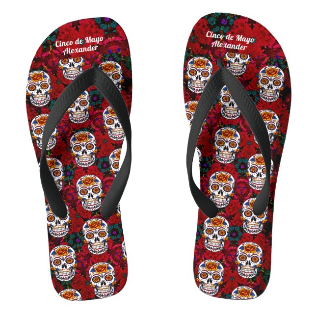 Chanclas Calavera de azúcar Cinco de Mayo Floral Roja Añadi (Plantilla)